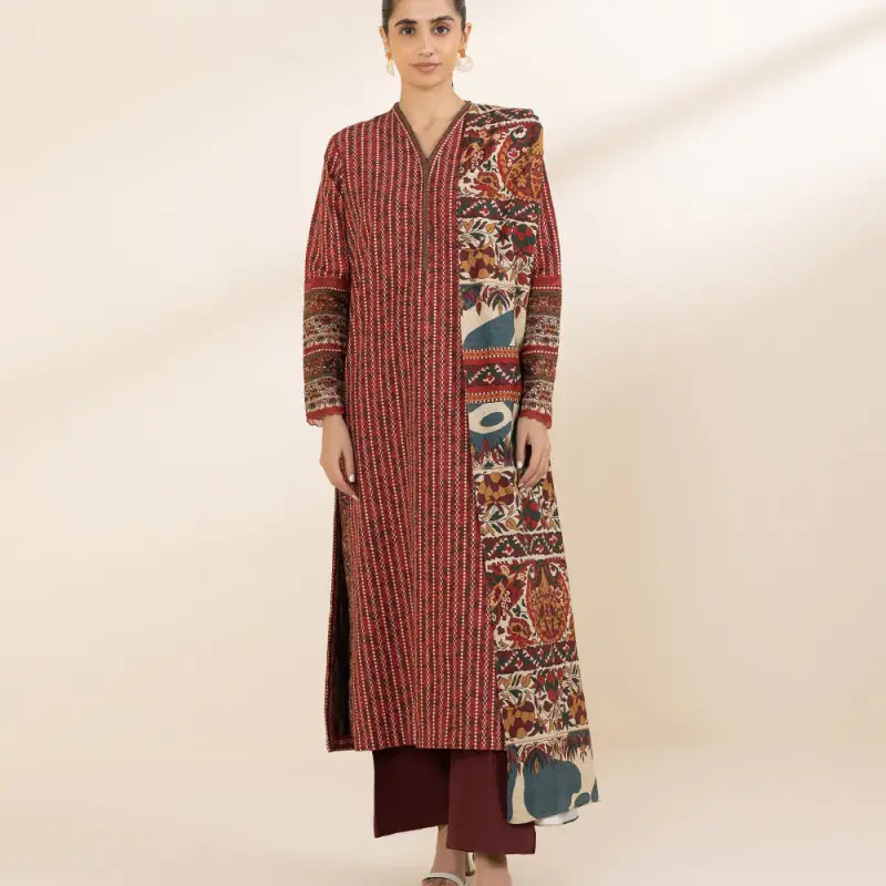 3 Piece - Printed Khaddar Suit