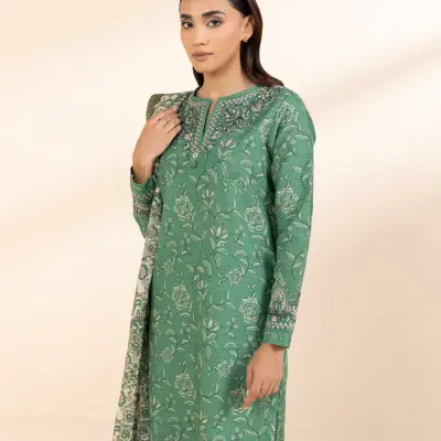 3 Piece - Embroidered Khaddar Suit