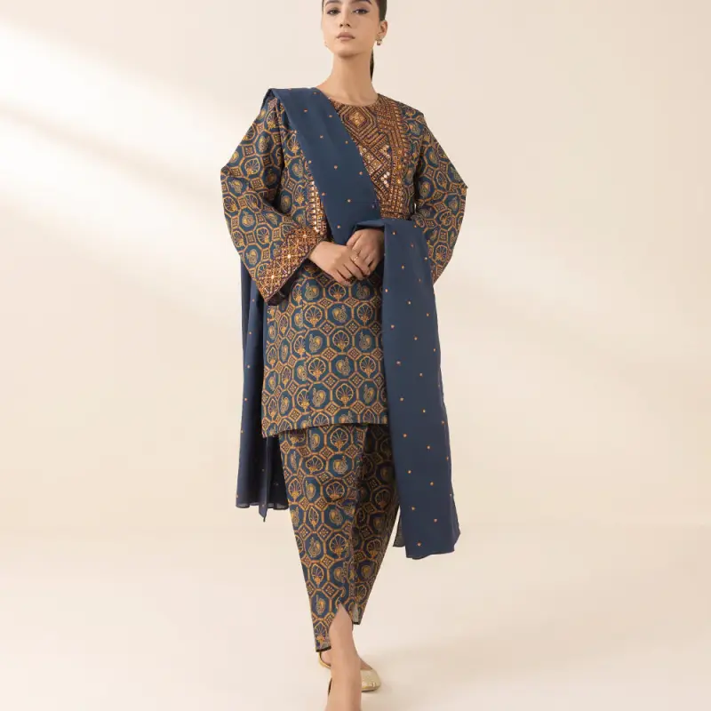 3 Piece - Embroidered Light Khaddar Suit