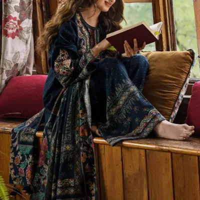 3PC Unstitched Khaddar Printed and Embroidered Front with Printed Shawl and Printed Trouser