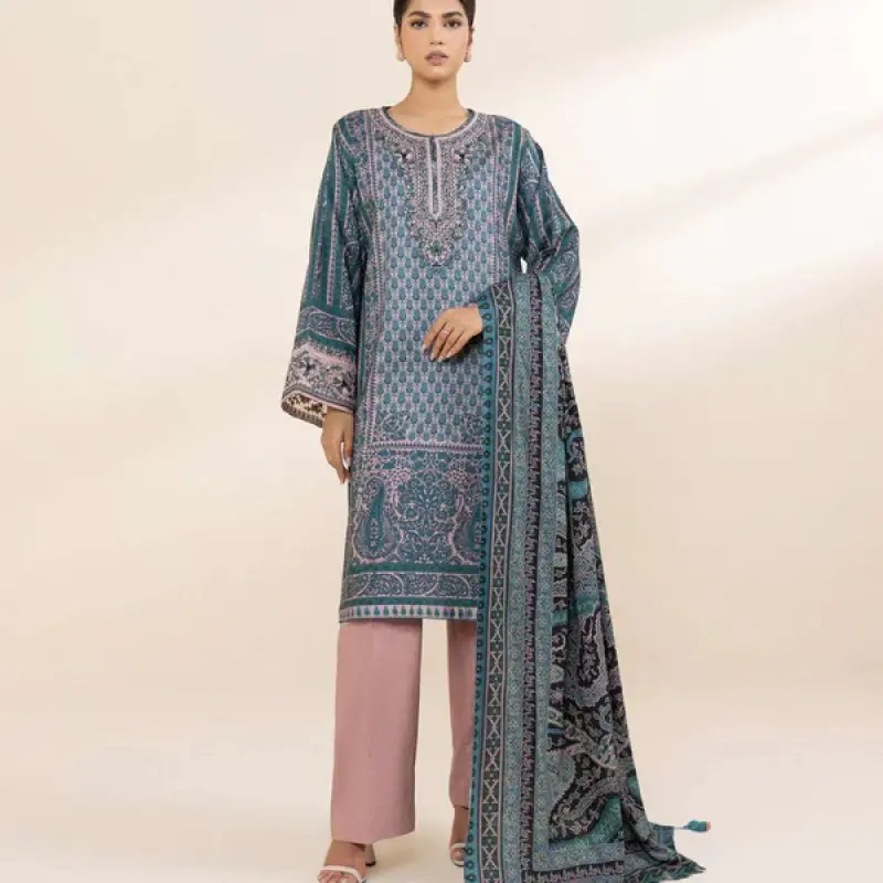 3Pc Embroidered Linen Suit
