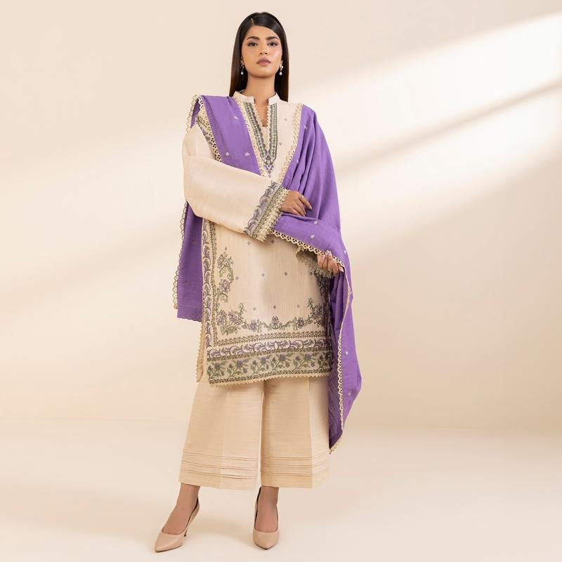 3 Piece - Embroidered Light Khaddar Suit