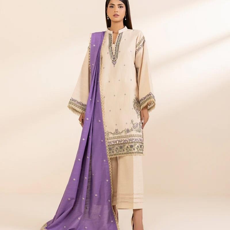 3 Piece - Embroidered Light Khaddar Suit