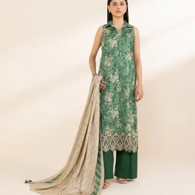 3 Piece - Embroidered Linen Suit